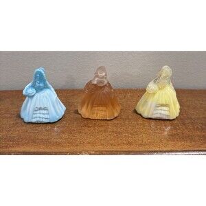 Three Vintage Boyd Art Glass Colonial Woman Doll LOT, Two Iridescents